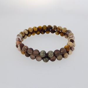 Gemstone jewellery set by Pellara, Oasis, made of Pyrite, Smoky Quartz, Jasper & Tiger eye. Leo, Virgo, Scorpio, Sagittarius, Capricorn & Gemini zodiacs.