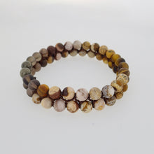 Load image into Gallery viewer, Gemstone bracelet by Pellara, Oasis, made of Pyrite, Smoky Quartz, Jasper &amp; Tiger eye. 6, 8 &amp; 10mm. The Crown, Third eye, Sacral &amp; Navel chakra, Aromatherapy