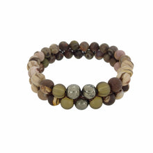 Load image into Gallery viewer, Gemstone bracelet by Pellara, Oasis, made of Pyrite, Smoky Quartz, Jasper &amp; Tiger eye. Leo, Virgo, Scorpio, Sagittarius, Capricorn &amp; Gemini zodiacs.