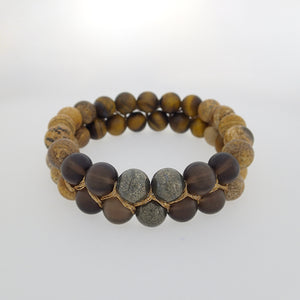 Gemstone Jewellery set by Pellara, Oasis, made of Pyrite, Smoky Quartz, Jasper & Tiger eye. 6, 8 & 10mm. The Crown, Third eye, Sacral & Navel chakra, Aromatherapy