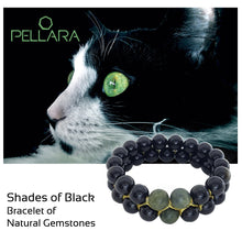 Load image into Gallery viewer, Gemstone bracelet, Shades of Black by Pellara. Made of Jade, Obsidian, Agate &amp; onyx. The Heart &amp; Base chakras.