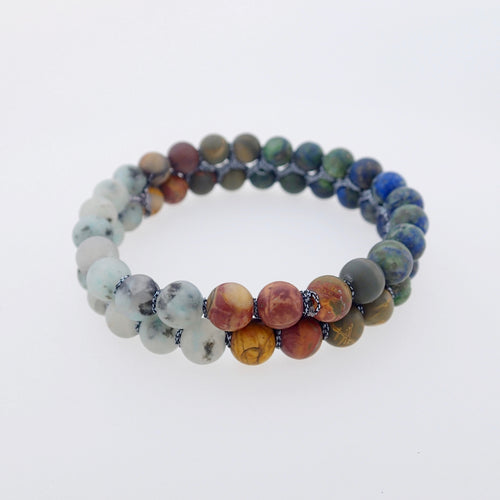 Gemstone Bracelet, Summer Breeze by Pellara. Made of Picasso Jasper, Sesame Jasper & Azurite Malachite. 6mm