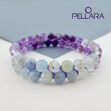 Load image into Gallery viewer, Chakra gemstone bracelet for The Throat Chakra, designed by Pellara. Made in Canada. Birthstone gift for Aquarius, Sagittarius, Aries, Scorpio, Taurus &amp; pisces zodiacs.