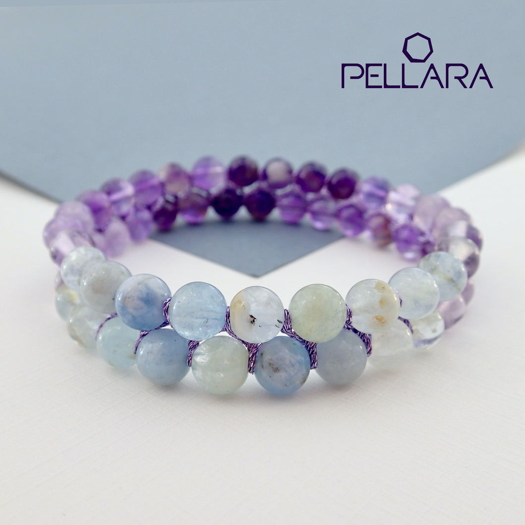 Chakra gemstone bracelet for The Throat Chakra, designed by Pellara. Made in Canada. Birthstone gift for Aquarius, Sagittarius, Aries, Scorpio, Taurus & pisces zodiacs.