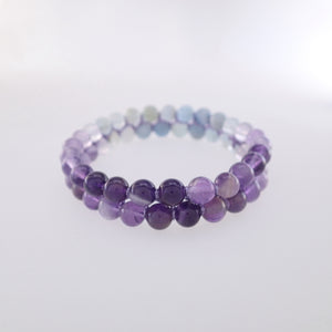 Chakra gemstone bracelet for The Throat Chakra, designed by Pellara. Made in Canada. Contains Amethyst, Aquamarine & Beryl crystals. 