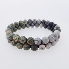 Load image into Gallery viewer, Gemstone bracelet by Pellara, treasure, made of Green Zebra Jasper, Map Jasper, Black Silk Stone &amp; Pyrite.