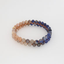 Load image into Gallery viewer, Gemstone bracelet, Twilight by Pellara. Made of Sunstone, Moonstone, Blue Tiger Eye and Sodalite. Birthstone gift for Cancer, Gemini &amp; Pisces zodiacs