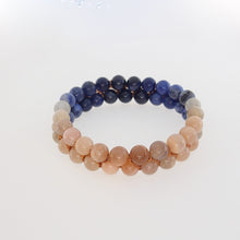 Load image into Gallery viewer, Gemstone bracelet, Twilight by Pellara. Made of Sunstone, Moonstone, Blue Tiger Eye and Sodalite. The Crown, Throat, Sacral and Navel chakras.