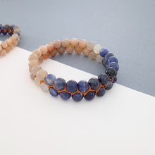 Load image into Gallery viewer, Gemstone bracelet, Twilight by Pellara. Made of Sunstone, Moonstone, Blue Tiger Eye and Sodalite. The Crown, Throat, Sacral and Navel chakras.