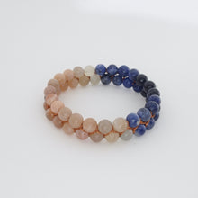 Load image into Gallery viewer, Gemstone bracelet, Twilight by Pellara. Made of Sunstone, Moonstone, Blue Tiger Eye and Sodalite. Birthstone gift for Cancer, Gemini &amp; Pisces zodiacs