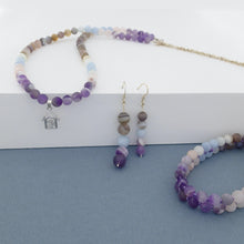 Load image into Gallery viewer, Gemstone Jewellery set, Essence of Memory by Pellara. Made of Silver,  Agate, Amethyst and Beryl. Birthstone gift for Aries, Leo, Virgo and Pisces zodiacs