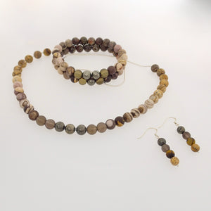 Gemstone jewellery set by Pellara, Oasis, made of Pyrite, Smoky Quartz, Jasper & Tiger eye. Leo, Virgo, Scorpio, Sagittarius, Capricorn & Gemini zodiacs.