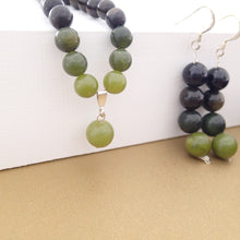 Load image into Gallery viewer, Gemstone jewellery set, Shades of Black by Pellara. Made of Jade, Obsidian, Agate &amp; silver, Jade pendant