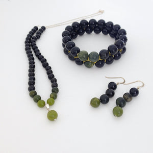 Gemstone jewellery set, Shades of Black by Pellara. Made of Jade, Obsidian, Agate & silver. Birthstone gift for Scorpio, Leo, Virgo, Taurus, Libra & Capricorn zodiacs