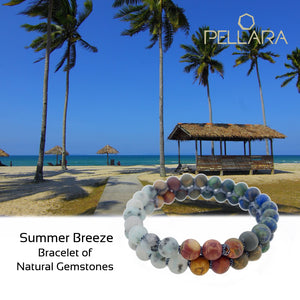 Gemstone Bracelet, Summer Breeze by Pellara. Birthstone gift for Cancer, Leo, Virgo, Scorpio & Capricorn zodiacs. The Crown, Third Eye & Heart chakras.