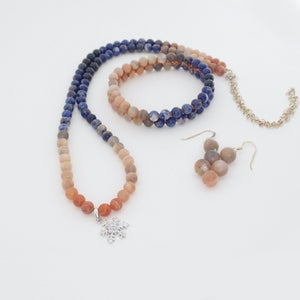 Gemstone jewellery set, Twilight by Pellara.Birthstone gift for Cancer, Gemini & Pisces zodiacs. The Crown, Throat, Sacral and Navel chakras.