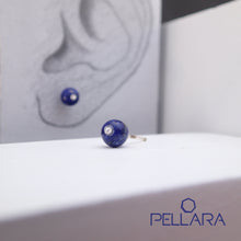 Load image into Gallery viewer, Sterling silver natural gemstone stud earrings contains a sparkling piece of Cubic Zirconia. Very light and hypo-allergenic, 6mm or 8mm beads. Lapis Lazuli