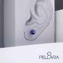 Load image into Gallery viewer, Sterling silver natural gemstone stud earrings contains a sparkling piece of Cubic Zirconia. Very light and hypo-allergenic, 6mm or 8mm beads. Lapis Lazuli