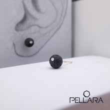 Load image into Gallery viewer, Sterling silver natural gemstone stud earrings contains a sparkling piece of Cubic Zirconia. Very light and hypo-allergenic, 6mm or 8mm beads. Lava Rock, aromatherapy