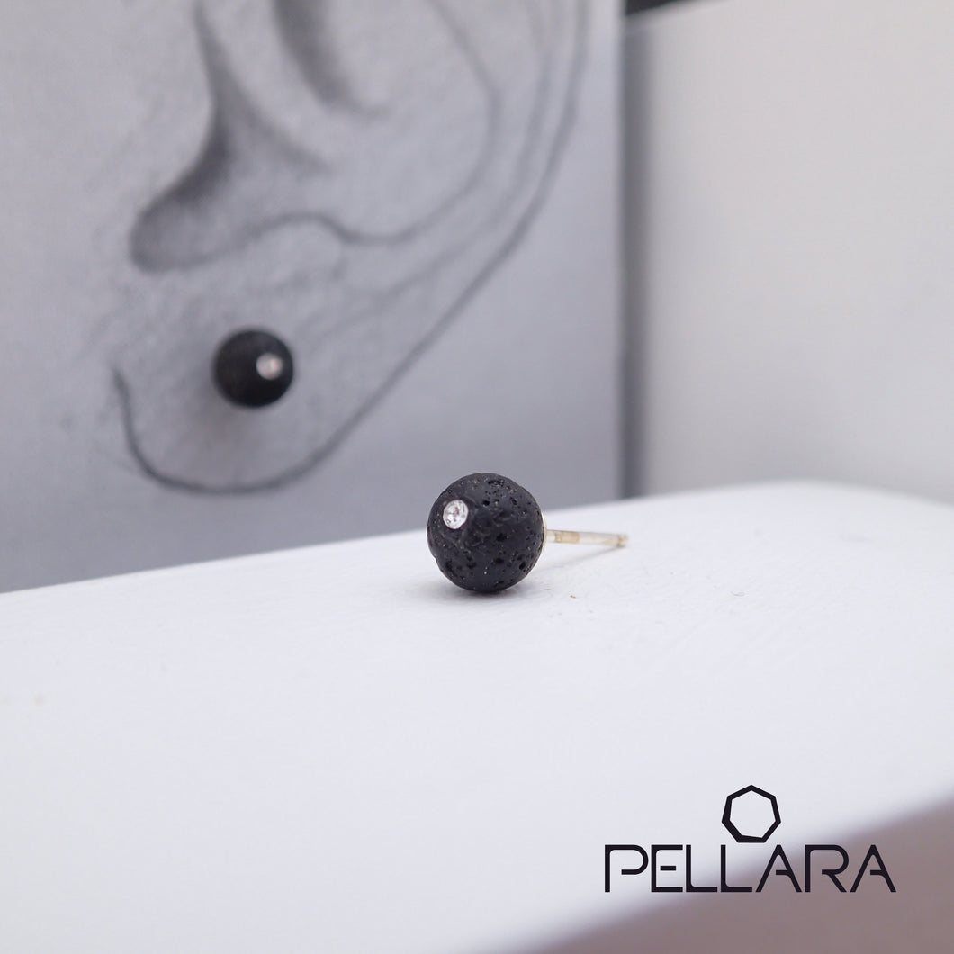 Sterling silver natural gemstone stud earrings contains a sparkling piece of Cubic Zirconia. Very light and hypo-allergenic, 6mm or 8mm beads. Lava Rock, aromatherapy