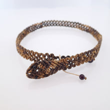 Load image into Gallery viewer, Cute baby snakes in modern macrame bracelet or choker, by Pellara, designed and made in Canada. Adjustable. Gift for nature lovers. baby rattle snake, dark brown