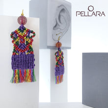 Load image into Gallery viewer, Traditional rug macrame earrings, Handmade in Canada, Drop earrings, Colour variation, Base alloy hooks, Purple