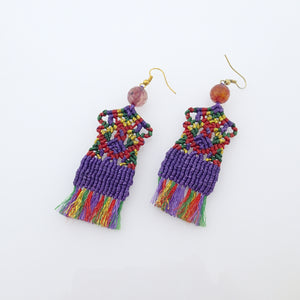 Traditional rug macrame earrings, Handmade in Canada, Drop earrings, Colour variation, Base alloy hooks, Purple