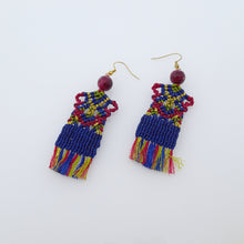 Load image into Gallery viewer, Traditional rug macrame earrings, Handmade in Canada, Drop earrings, Colour variation, Base alloy hooks, Royal Blue