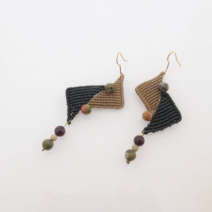 Triangles II, Macrame Earrings with Natural Gemstones