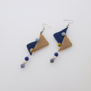 Triangles II, Macrame Earrings with Natural Gemstones
