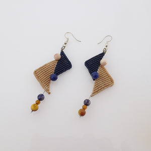 Triangles II, Macrame Earrings with Natural Gemstones