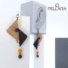 Load image into Gallery viewer, Triangles II, Macrame Earrings with Natural Gemstones