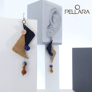 Triangles II, Macrame Earrings with Natural Gemstones