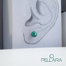 Load image into Gallery viewer, Sterling silver natural gemstone stud earrings contains a sparkling piece of Cubic Zirconia. Very light and hypo-allergenic, 6mm or 8mm beads. Malachite, Azurite Malachite