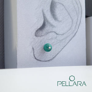 Sterling silver natural gemstone stud earrings contains a sparkling piece of Cubic Zirconia. Very light and hypo-allergenic, 6mm or 8mm beads. Malachite, Azurite Malachite