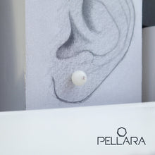 Load image into Gallery viewer, Sterling silver natural gemstone stud earrings contains a sparkling piece of Cubic Zirconia. Very light and hypo-allergenic, 6mm or 8mm beads. Moonstone