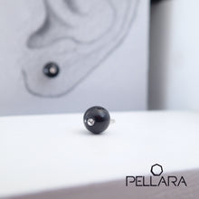 Load image into Gallery viewer, Sterling silver natural gemstone stud earrings contains a sparkling piece of Cubic Zirconia. Very light and hypo-allergenic, 6mm or 8mm beads. Onyx