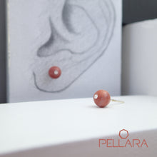 Load image into Gallery viewer, Sterling silver natural gemstone stud earrings contains a sparkling piece of Cubic Zirconia. Very light and hypo-allergenic, 6mm or 8mm beads. Rhodonite