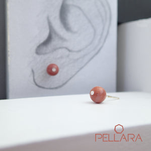 Sterling silver natural gemstone stud earrings contains a sparkling piece of Cubic Zirconia. Very light and hypo-allergenic, 6mm or 8mm beads. Rhodonite