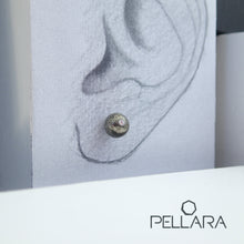 Load image into Gallery viewer, Sterling silver natural gemstone stud earrings contains a sparkling piece of Cubic Zirconia. Very light and hypo-allergenic, 6mm or 8mm beads. Pyrite