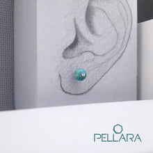 Load image into Gallery viewer, Sterling silver natural gemstone stud earrings contains a sparkling piece of Cubic Zirconia. Very light and hypo-allergenic, 6mm or 8mm beads. Amazonite