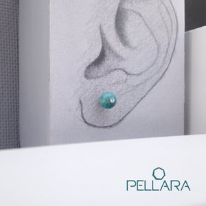 Sterling silver natural gemstone stud earrings contains a sparkling piece of Cubic Zirconia. Very light and hypo-allergenic, 6mm or 8mm beads. Amazonite