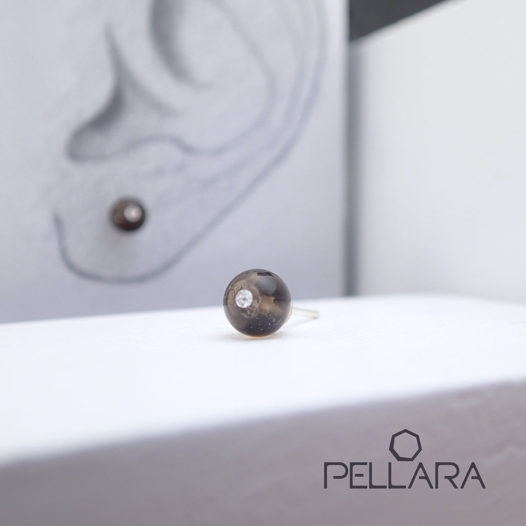 Sterling silver natural gemstone stud earrings contains a sparkling piece of Cubic Zirconia. Very light and hypo-allergenic, 6mm or 8mm beads. Quartz Family
