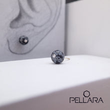 Load image into Gallery viewer, Sterling silver natural gemstone stud earrings contains a sparkling piece of Cubic Zirconia. Very light and hypo-allergenic, 6mm or 8mm beads. Obsidian Family